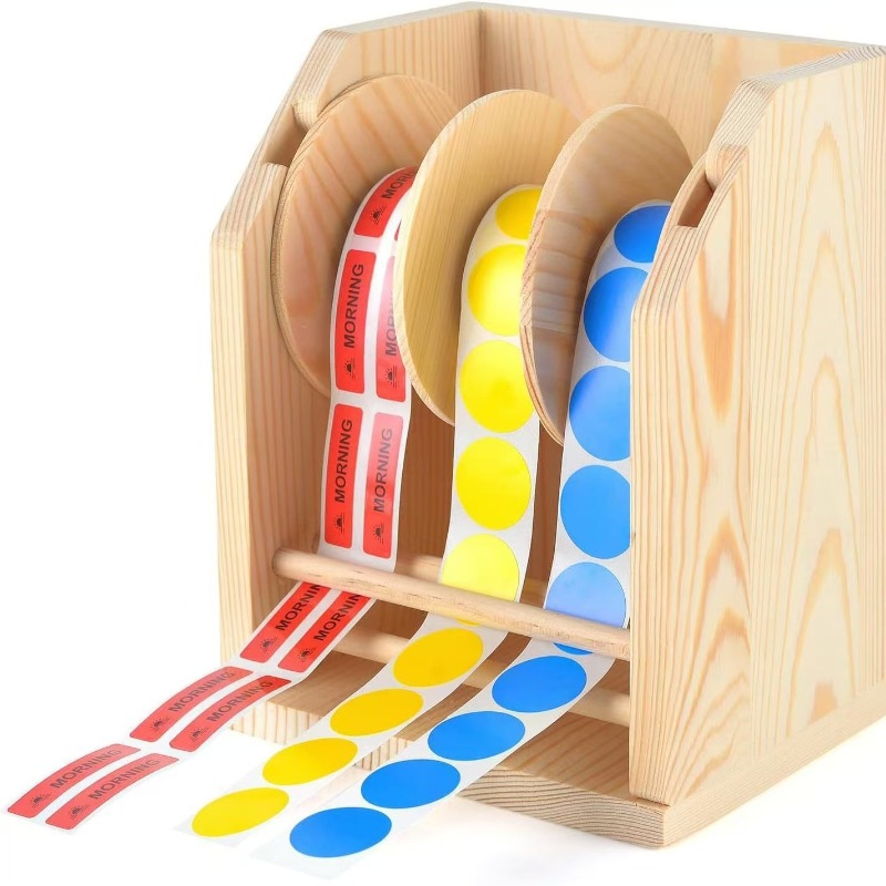 Sticker Label Roll - Dispensador de Etiquetas de Madera, Soporte
